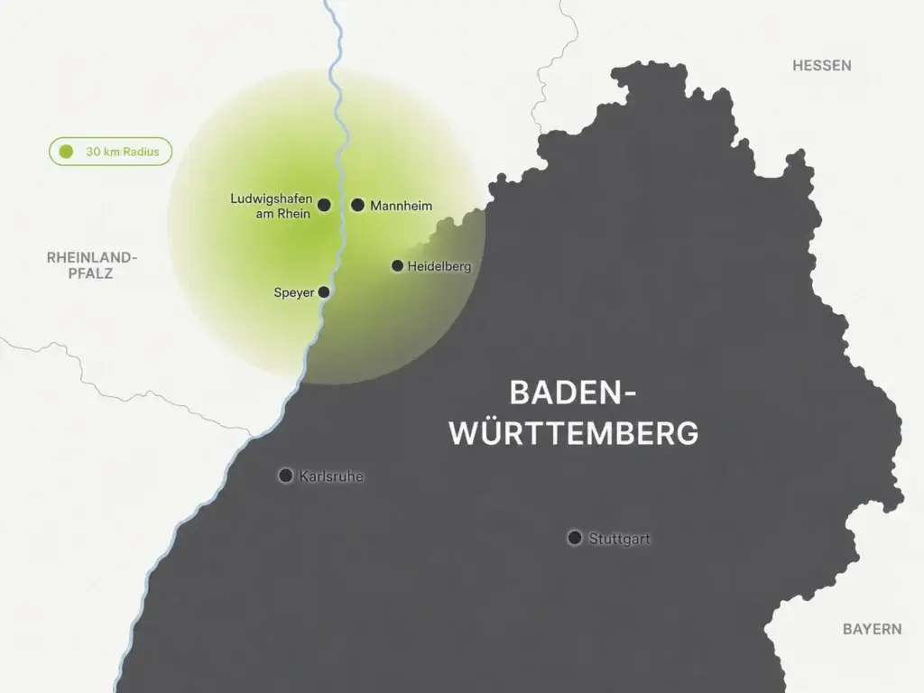 Einsatzgebiet Bus Vorderpfalz 30km um Ludwigshafen
